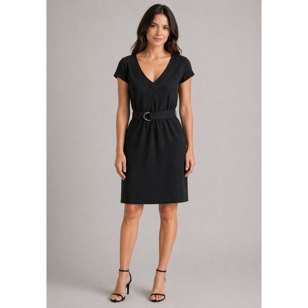 Massimo Dutti Mini Short Sleeve D-ring Belted Dress Black S